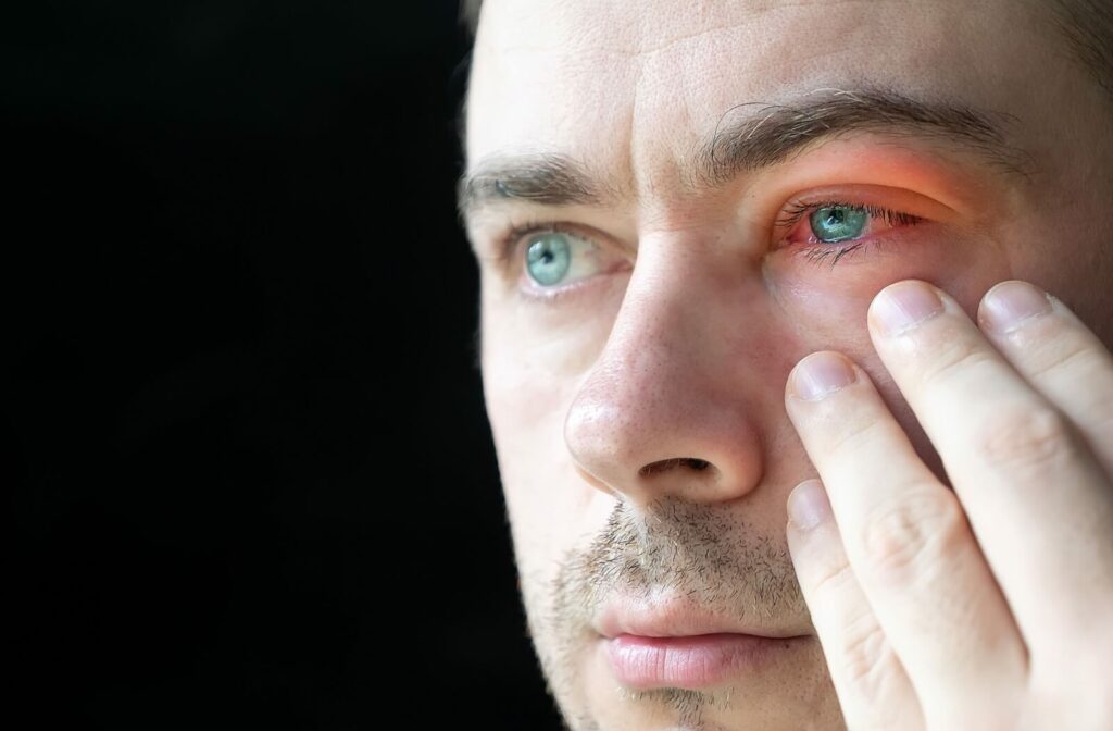A man showing signs of conjunctivitis on his left eye.